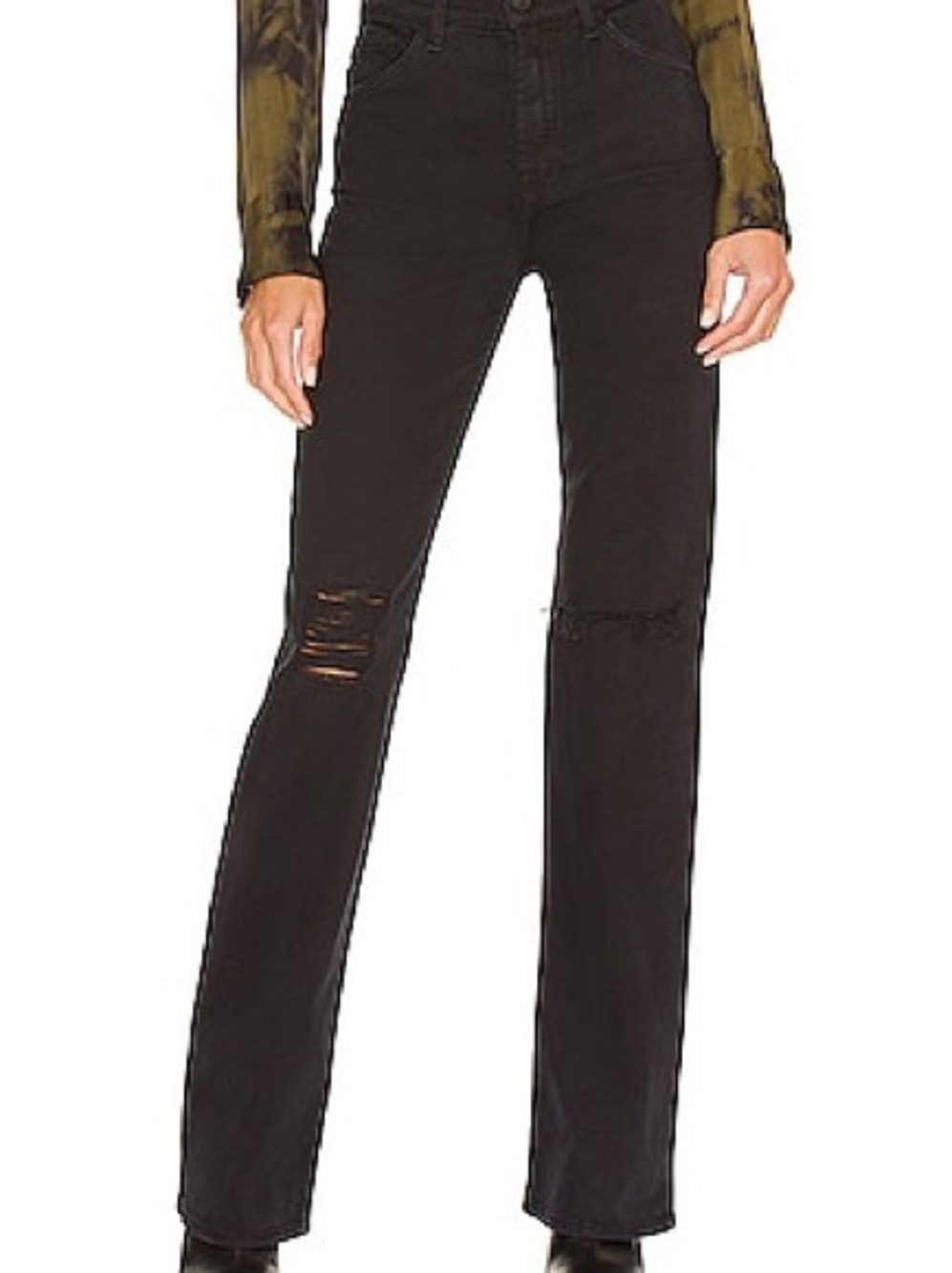 7 For All Mankind Black Flare Jeans with Distressing